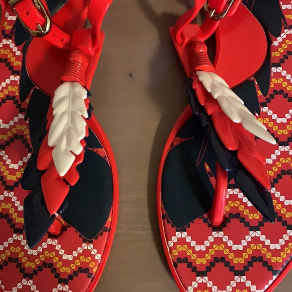 Melissa “Feathers” Red, Blue, and White Jelly Sandals - Women’s Size 7 - Picture 5 of 6